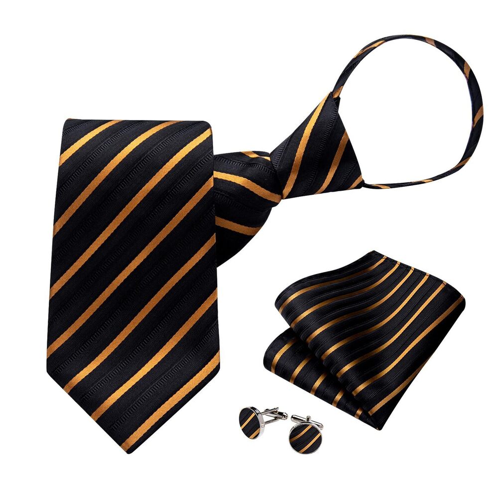 4064 Silk Zipper Ties ,Paisley Solid Plaid Pre-tied Tie and Pocket Square